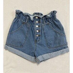 Signature 8 Denim Shorts Women's Sz S Button Up Stretchy Elastic Waist W/Pockets